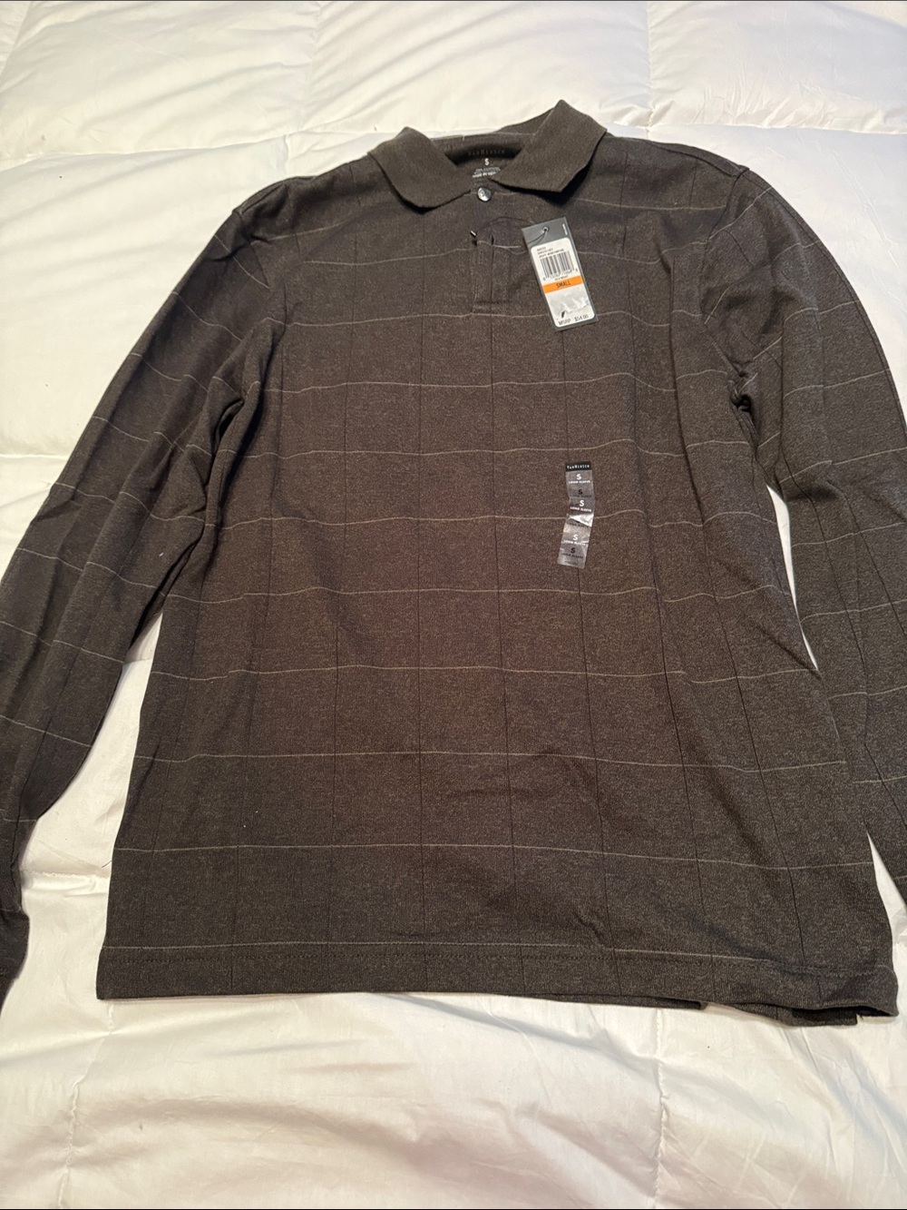 Van Halen Men's Long-Sleeve Polo - Dark Brown with Light Grid